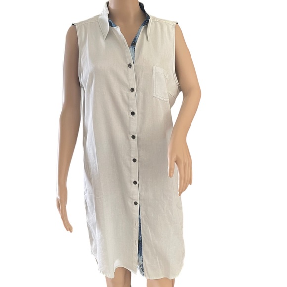 Isabel Lu  Blue Chambray Sleeveless Shirtdress Contrasting Dark Blue Placket   M - Picture 13 of 14